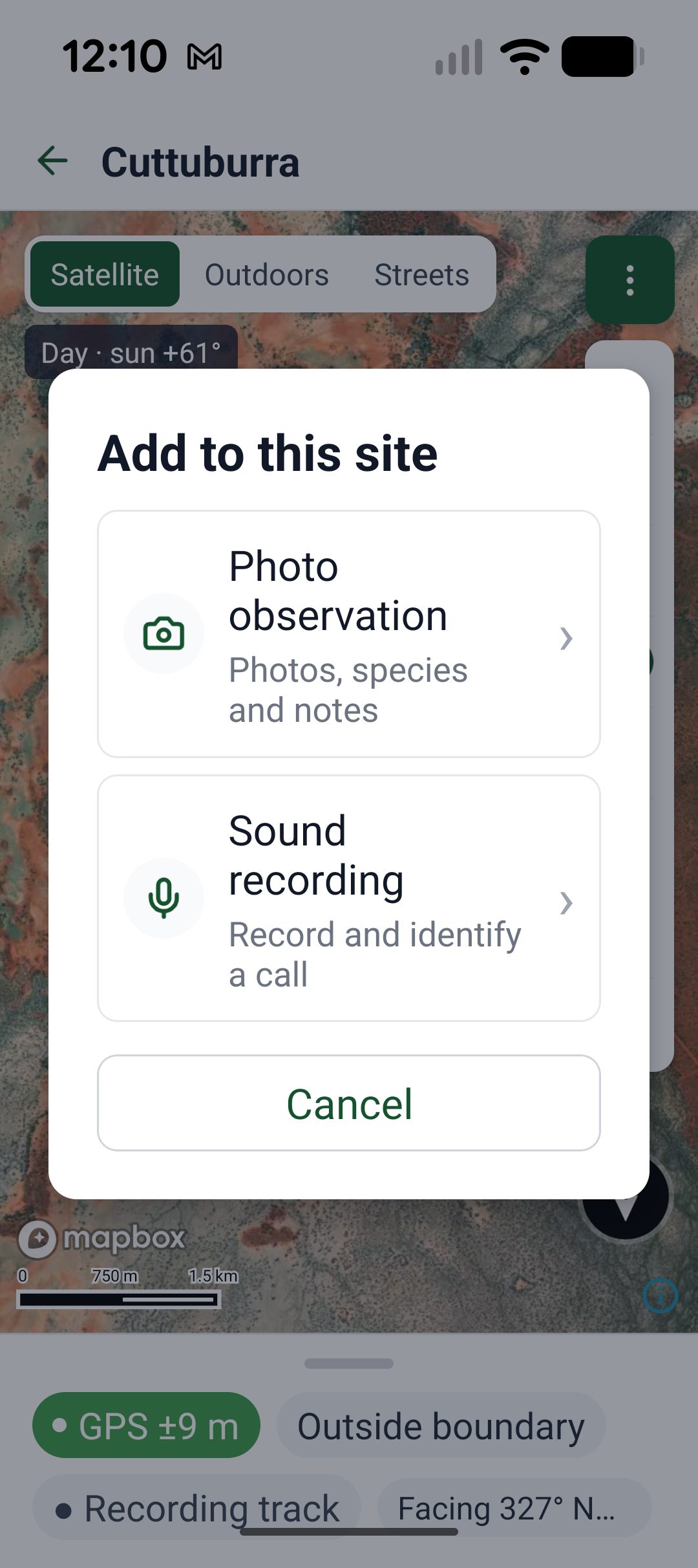 Nxt7a companion app: Add to this site, with photo observation (photos, species and notes) and sound recording (record and identify a call)